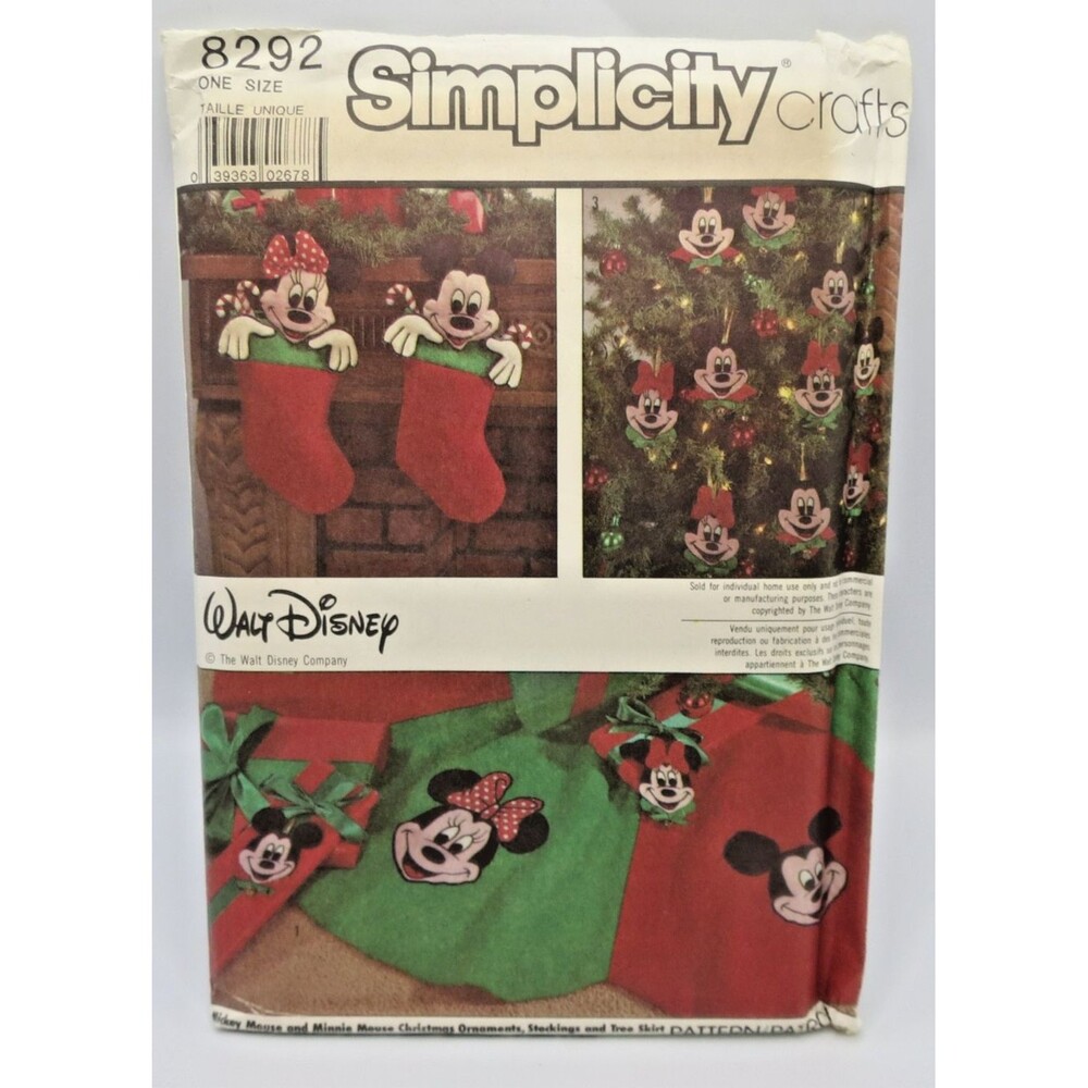 Simplicity # 8292 Vintage Walt Disney Christmas Decor Sewing Pattern Uncut